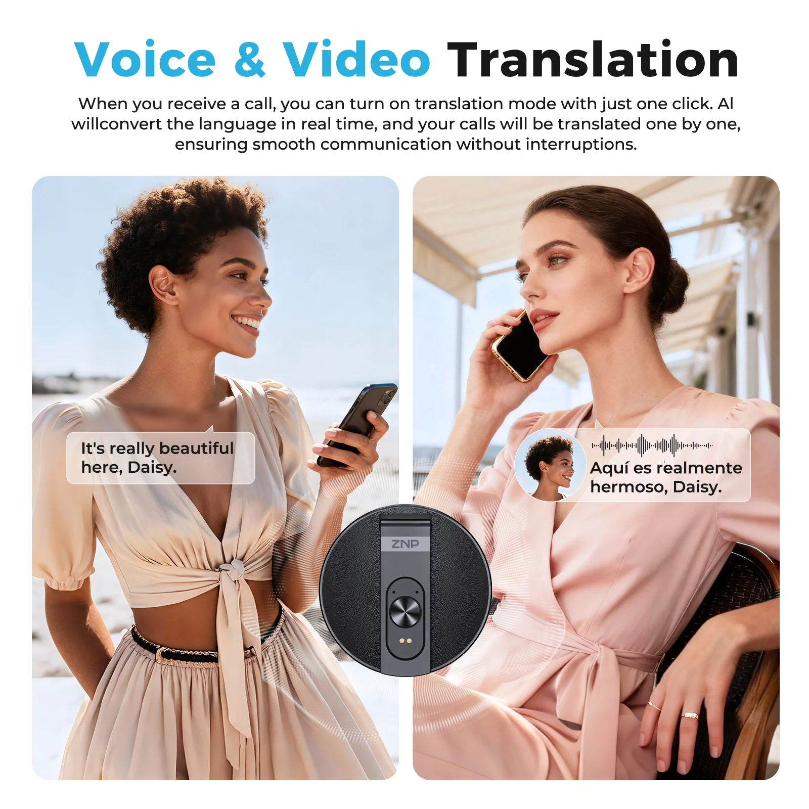 

ZNP Magnetic Ultra-thin AI Voice Translator Wireless Bluetooth Portable Foldable Phone Stand 50 Hrs Playback Supports Offline