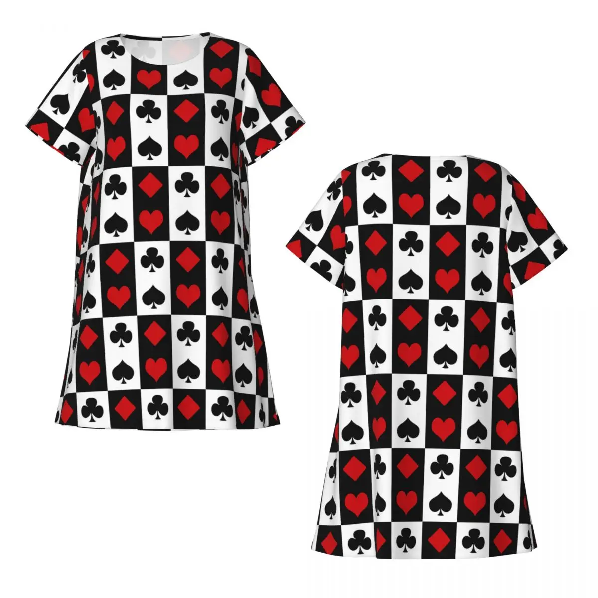 Custom Playing Card Short Sleeves Nightdress For Sleeping Sleepshirts Women Short Sleeve Nightgowns Soft Pajama Dress