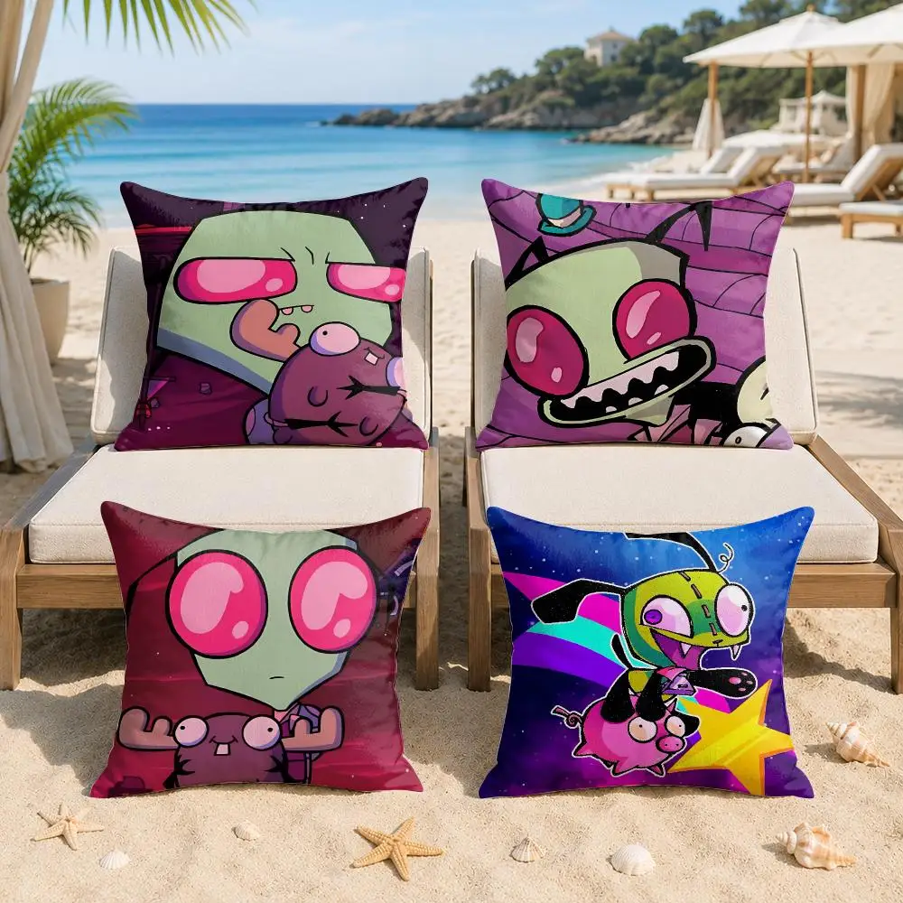 Anime ZIM I-Invader Zim Cushion Cover Silky Short Plush Invisible Zipper Dustproof Sofa Pillow Case For Home Decor