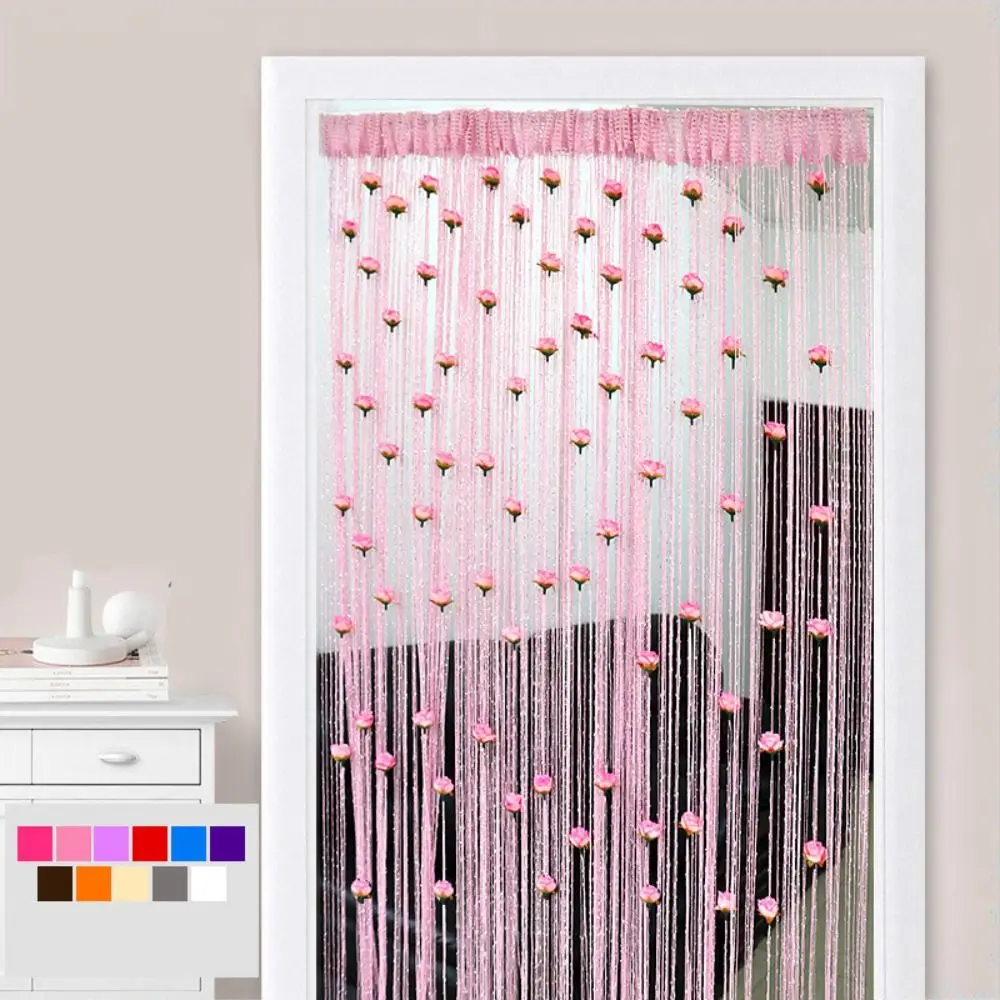 Elegant Shiny Rose Flower String Curtain Room Divider Solid Color Door Curtain 1*2M Tassel Window Curtain Home Decor