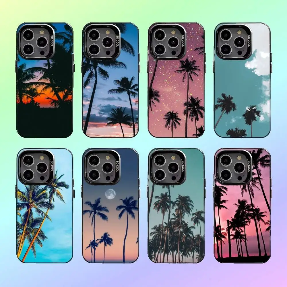 

Coconut Palm Tree Phone Case For iPhone17,16,15,14,13,12,11 Plus,Pro Max Colorful Silver Back Phone Case