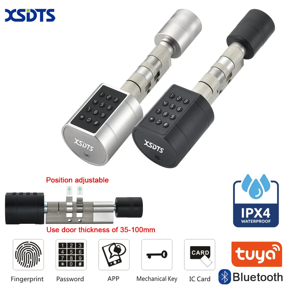 XSDTS Smart Cylinder Lock With Tuya Bluetooth App Fingerprint Password IC Card Key Include Easy Installation Replace ﻿