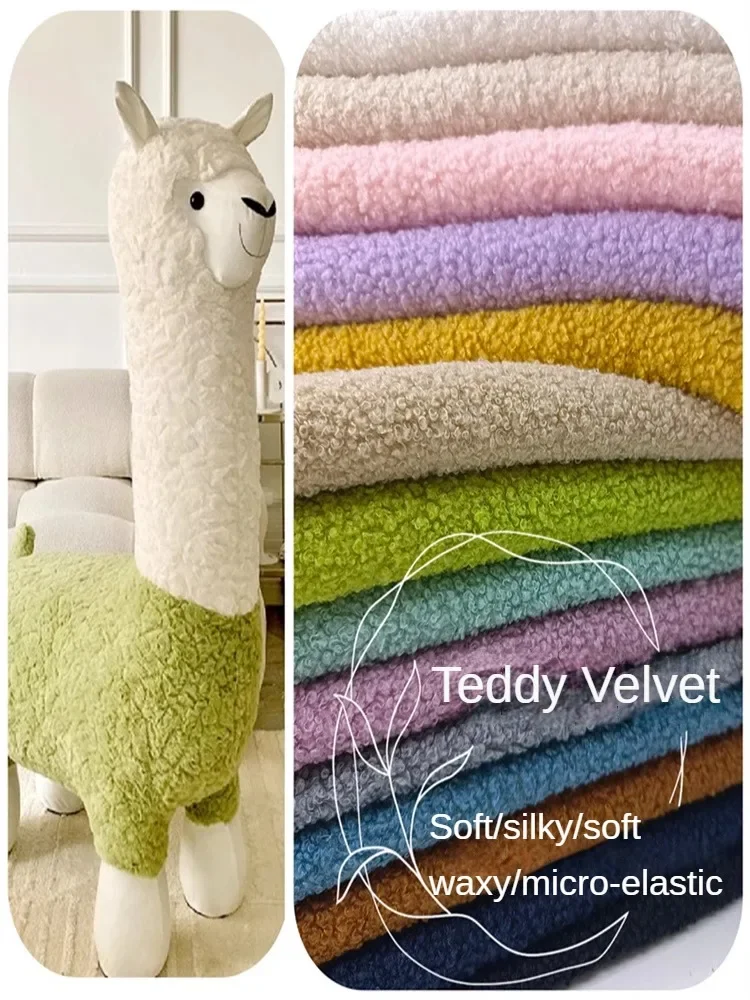 Teddy Hair Plush Fabric By The Meter for Coat Doll Handmade DIY Sewing Micro Stretch Particle Lamb Wool Cloth Plain White Blue