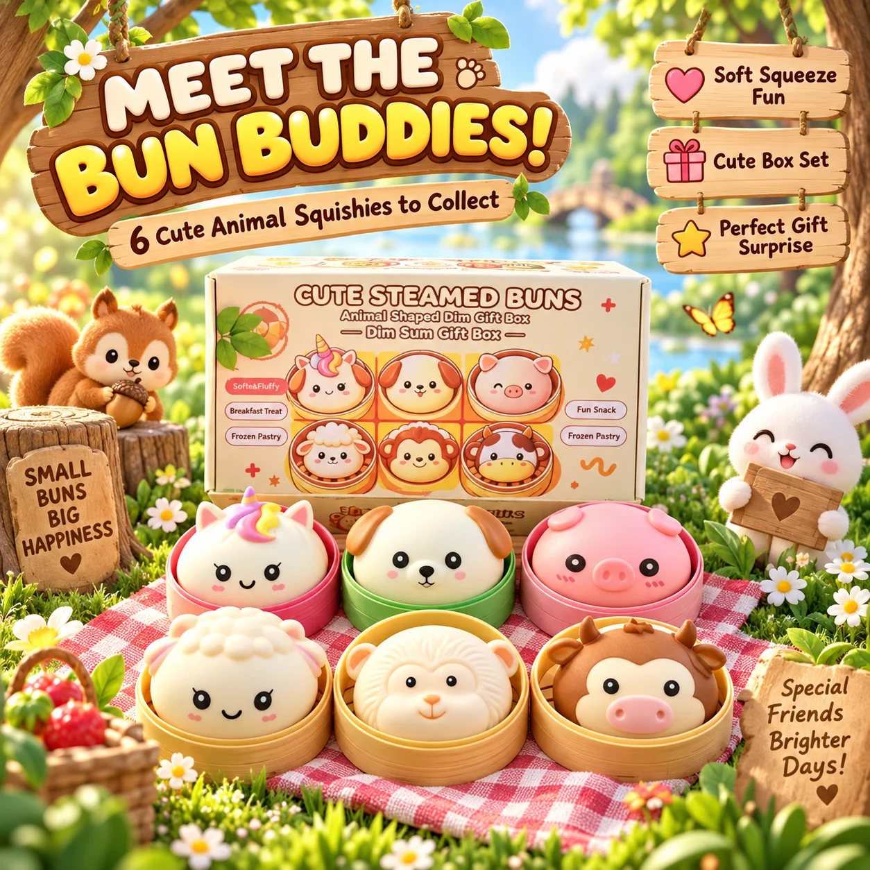Animal Bun Squishy Blind Box Random Dumpling Slow Rebound Squeeze Fidget Sensory Stress Relief Desk Toy Novelty Gift Set