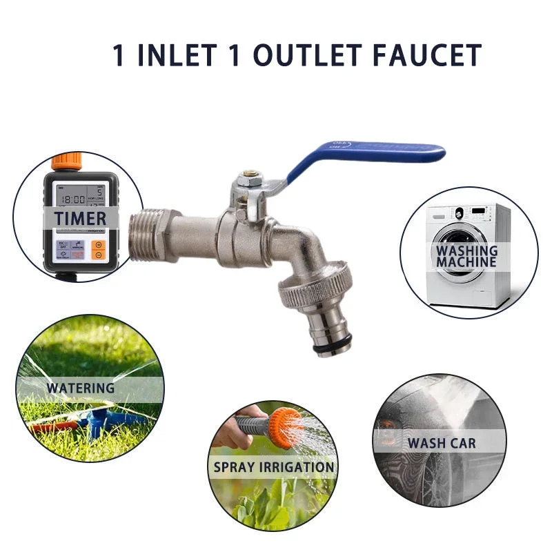 Lever Tap Outdoor Water Faucet, Long Handle, 1-Way Ball Valve, Shut Off for IBC Tank, Garden Watering, 1/2 