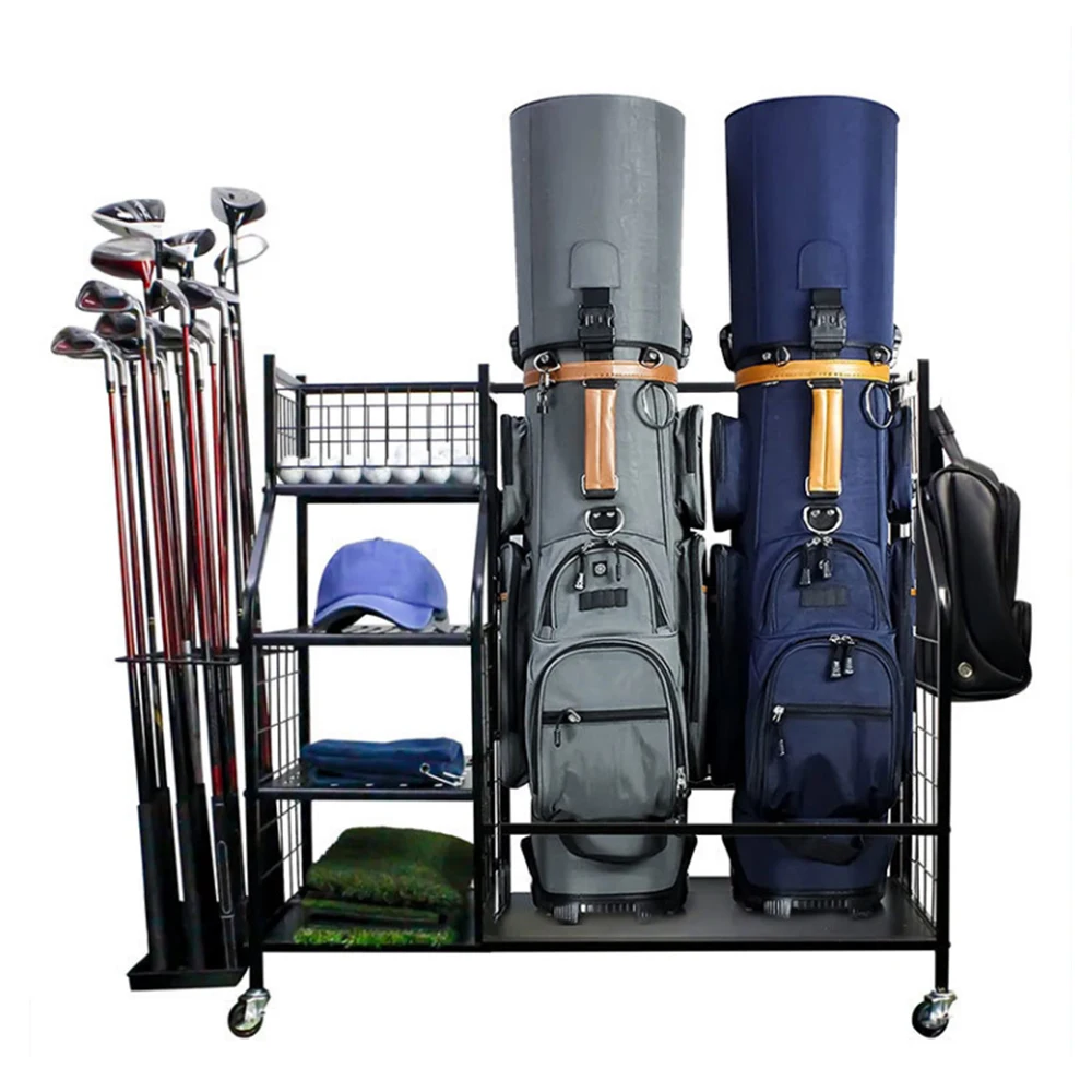 Golf Bag Storage Garage Organizer Rack Fit for 2 Sports Bag and Other Golf Accessories Golfing Equipment Stand Large Design