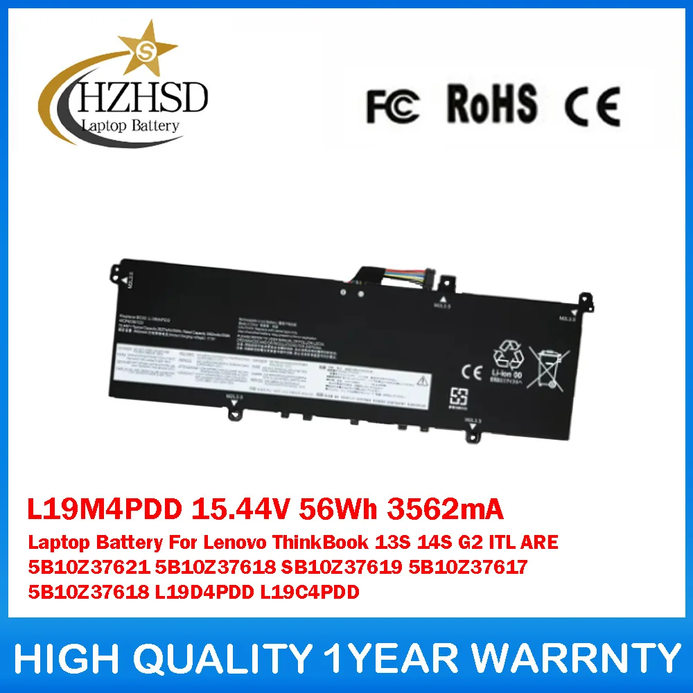 

L19M4PDD 15,44 В, 56 Втч, 3562 мАч, аккумулятор для ноутбука Lenovo ThinkBook 13S 14S G2 ITL ARE 5B10Z37621 5B10Z37618 SB10Z37619 5B10Z37617