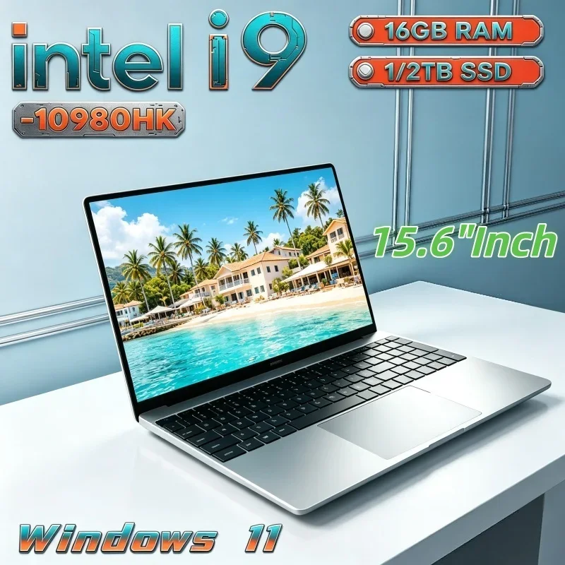15.6 Inch Plug&Play Laptop Intel Core I9-10980HK 16GB RAM 1TB/2TB SSD Fingerprint Unlock Windows 11 Gaming Business Notebook