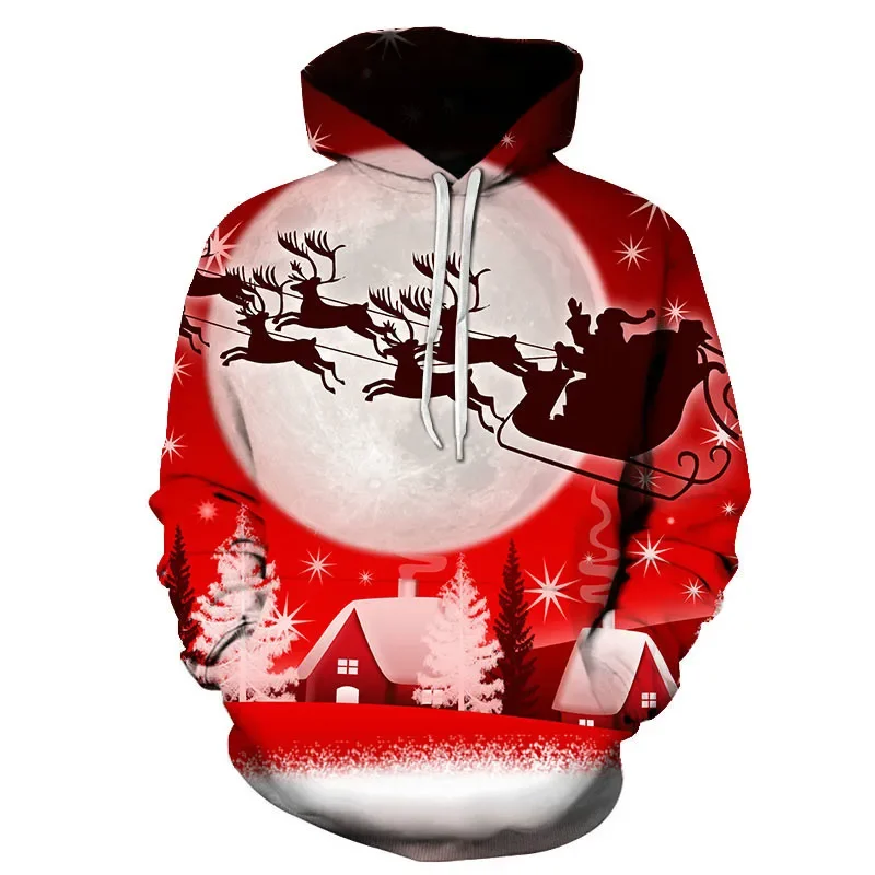 

2024 Autumn and Winter New Casual Christmas Hoodie Men 3D Printing Sports Cartoon Slim Rock All-match Blouse Funny Pullover