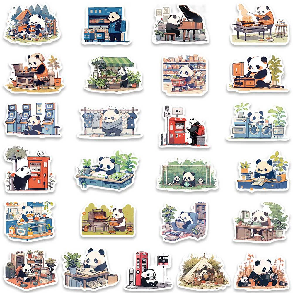 10/30/50pcs Cute Panda Daily Life Cartoon Stickers Aesthetic Waterproof Decorative Stationery Phone Laptop Kawaii Kids Sticker