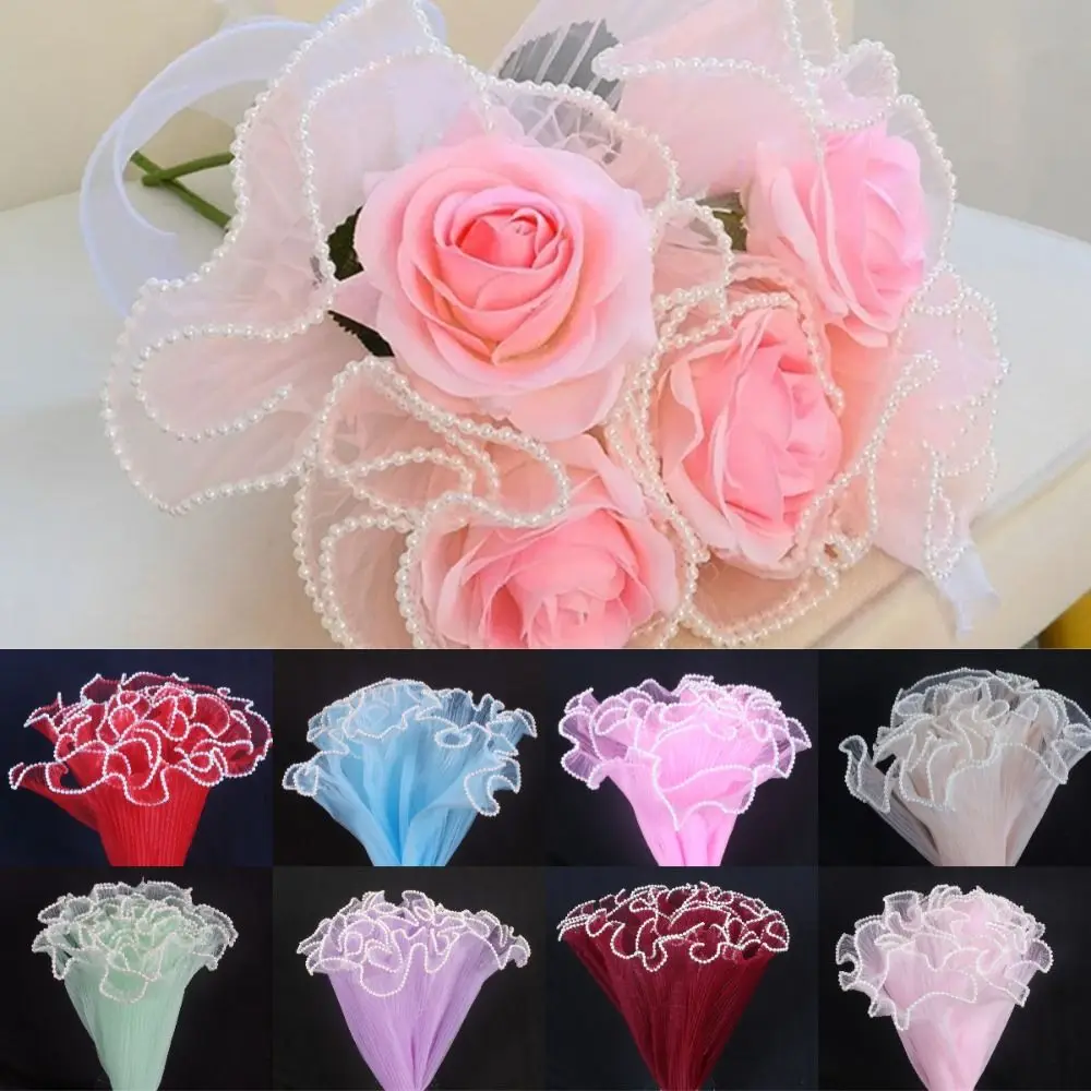 Pearl Lace Flower Wrapping Cloth Wave Yarn Florist Gift Packaging Paper 28cmx4Yards Handmade Bouquet Flower Bouquet Wrapping