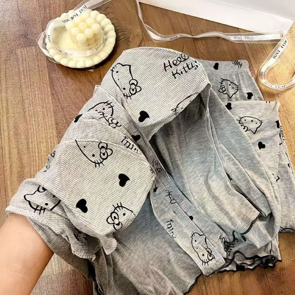 سانريو مرحبا كيتي بيجامة مجموعة أنيمي امرأة جديدة محبوك ملابس خاصة لينة ومريحة Homewear لطيف KT الطباعة بدلة على الموضة