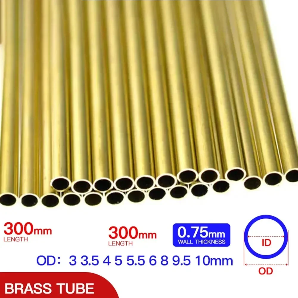 

2pcs-5pcs Brass pipe 0.75mm wall thickness 3-10mm OD brass tube 300mm length Straight tubing copper thin-walled Small diameter