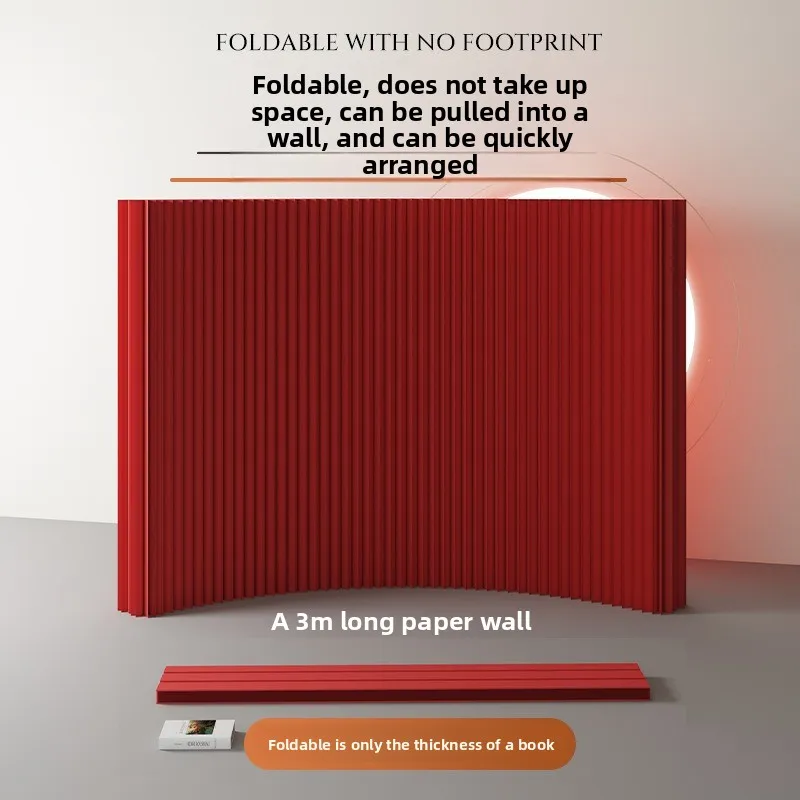 Red screen partition foldable background wall exhibition, office mobile partition wall colored paper wall telescopic
