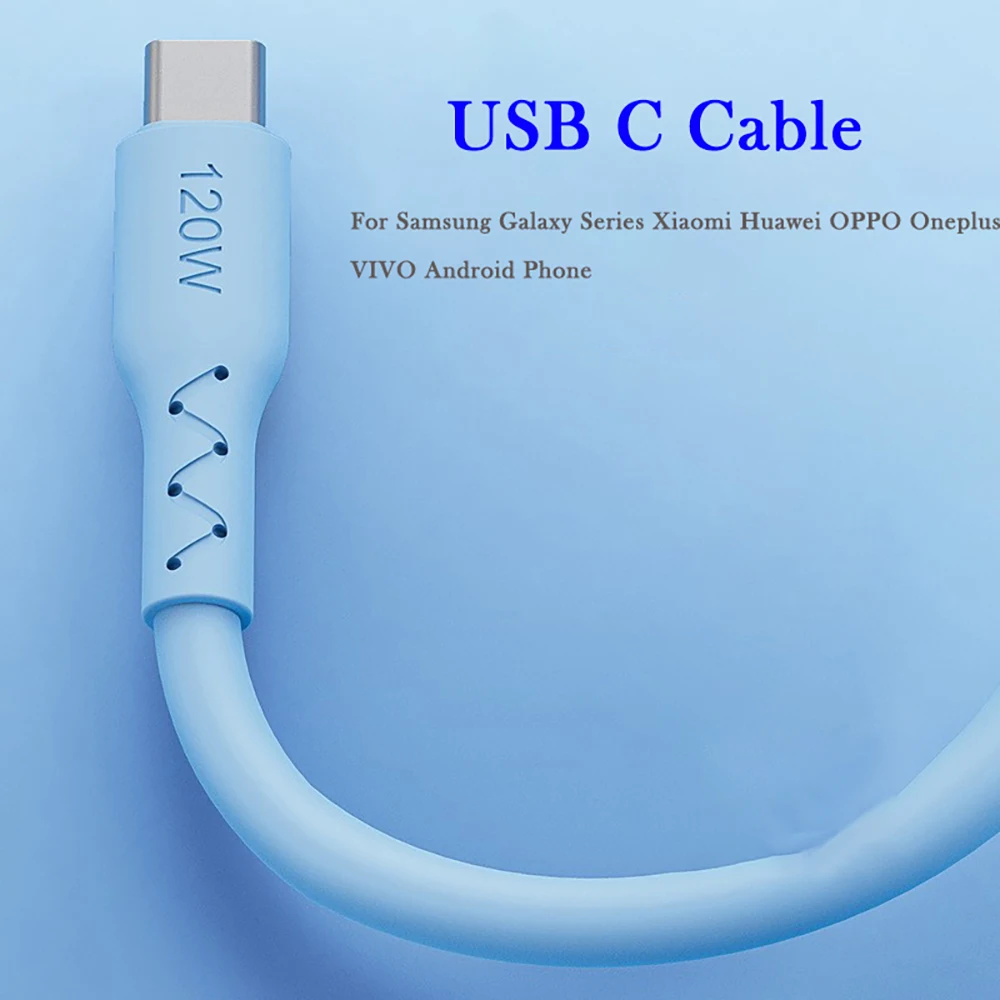 120W 6A USB Type C Super Fast Charging Cable Soft Silicone For Samsung Xiaomi Redmi Huawei Android Phone Charger Usb C Data Cord