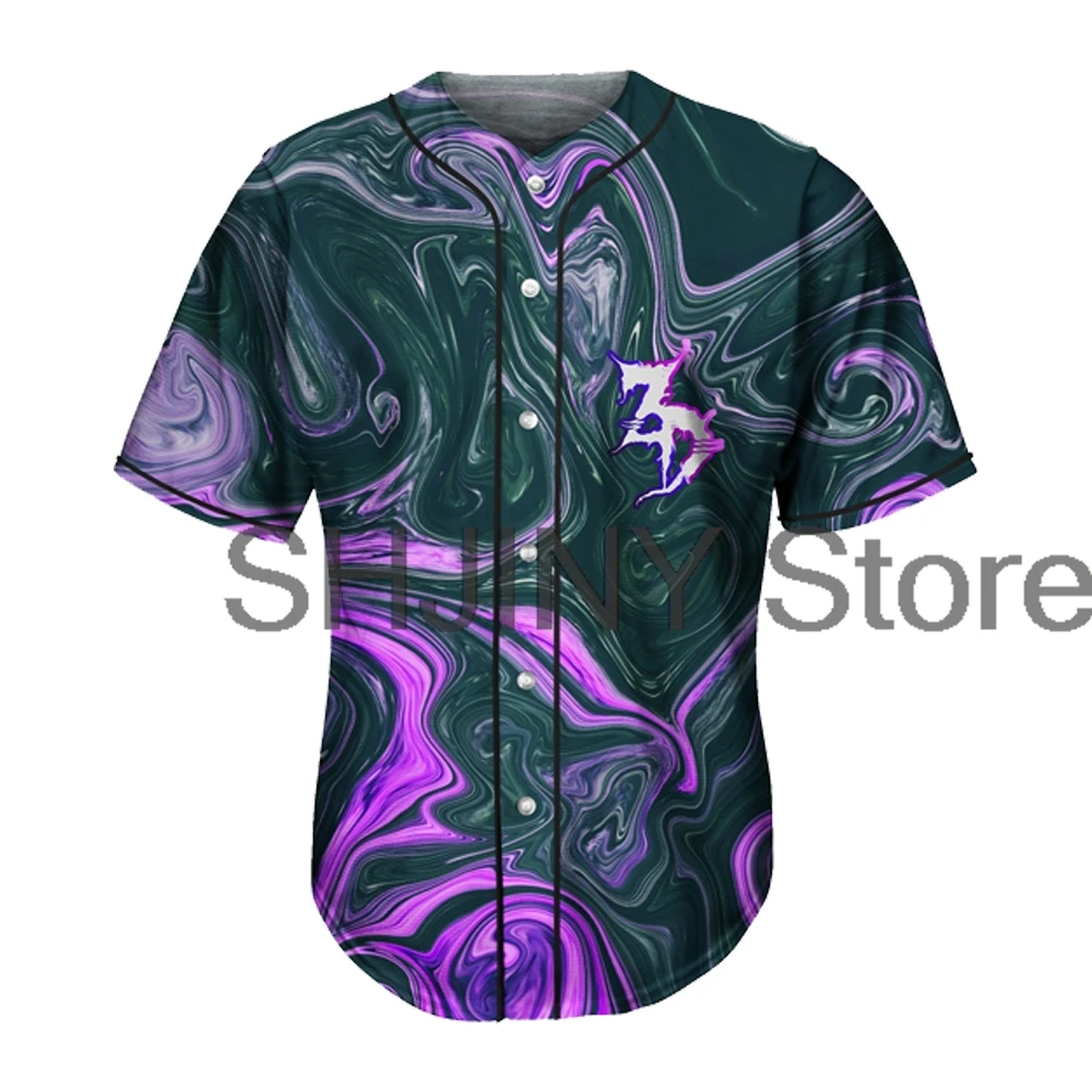 Zeds Dead X Purple Oil Slick Baseball Jersey Tops Unisex Short Sleeve Shirts Women Men Streetwear Tee Fashion Clothes