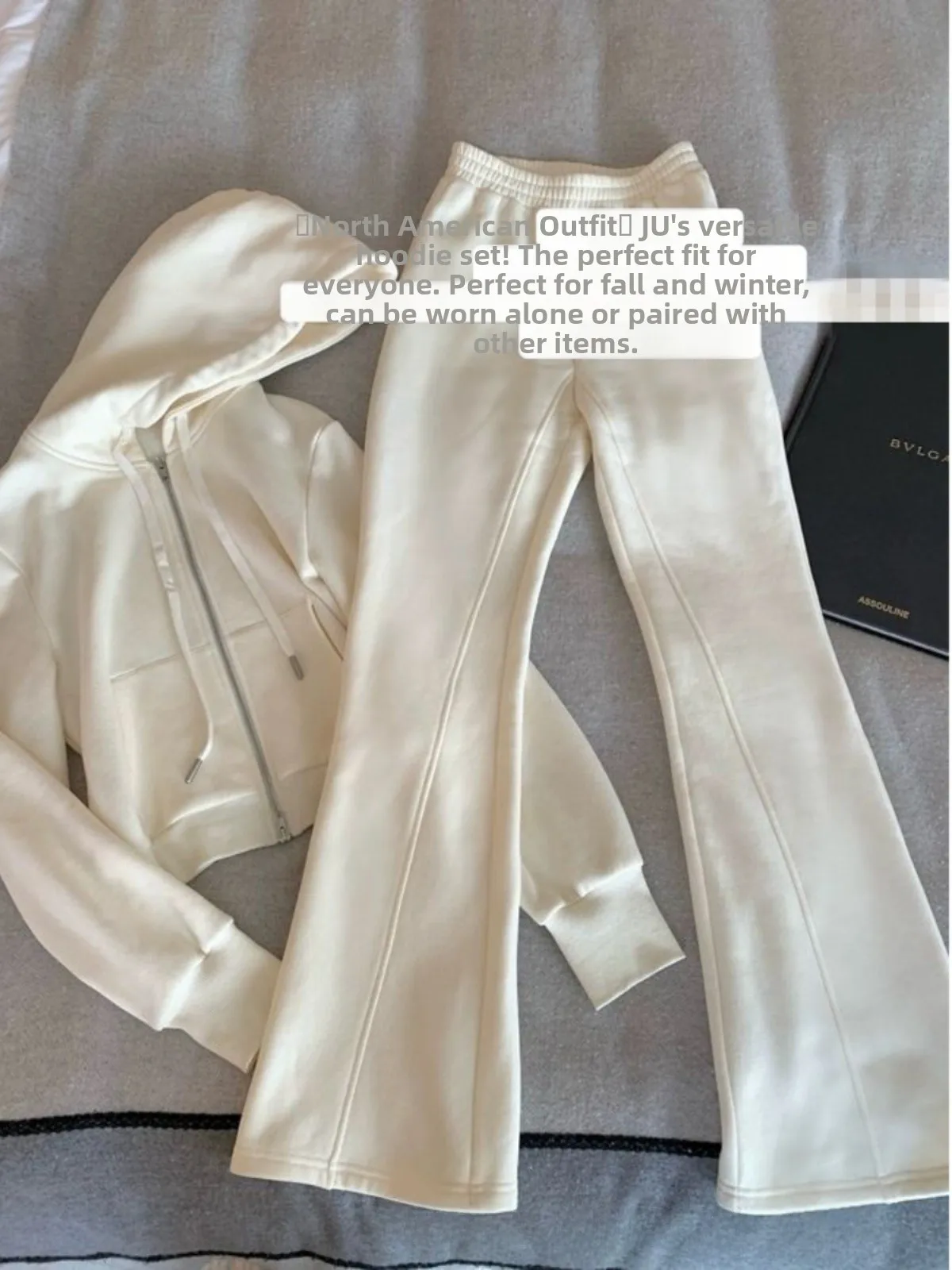

Lazy Girl Must-Have! Easy Matching Fleece-Lined Hoodie And Flared Pants Casual Two-Piece Set Women's Fashion Winter Outfit