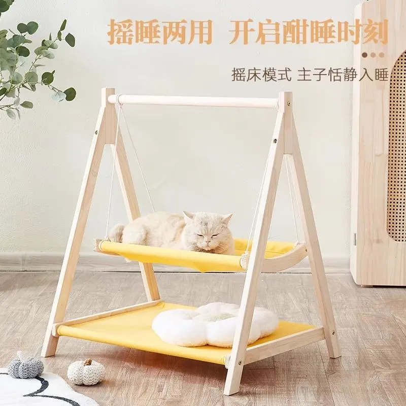 Solid wood hanging pet cradle, cat cradle double-layer hammock autumn thousand four seasons universal cat rack
