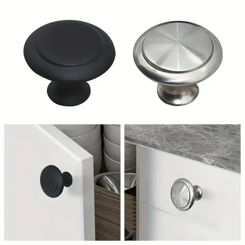 6pcs Circular Small Door Handle Cabinet Stainless Steel Metal Single Hole Wardrobe Shoe Drawer Hardware Modern Minimalist