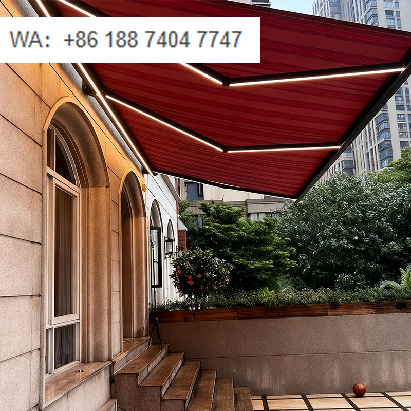 

Усиленный выдвижной кассетный маркиза-навес с дистанционным управлением, алюминиевая рама, раскладная конструкция для балкона, патио, улицы
