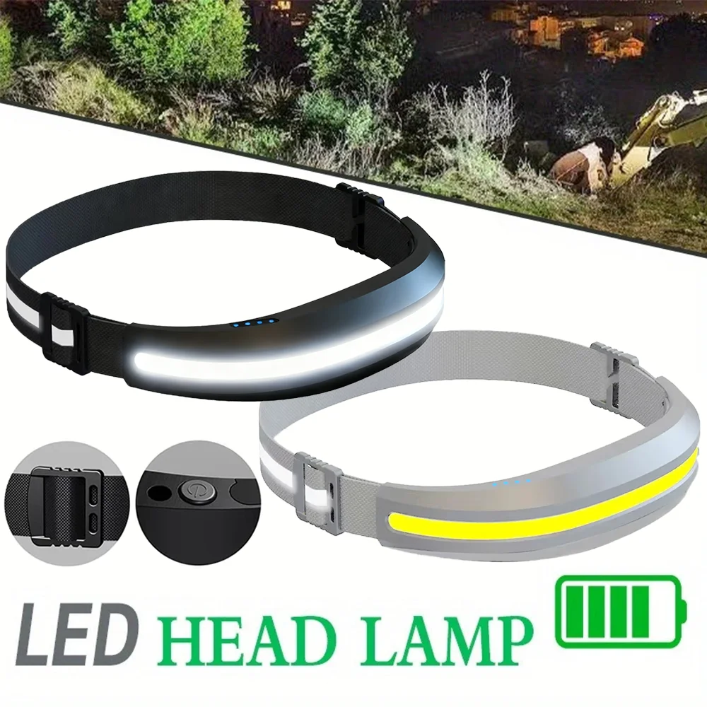 Super Bright COB Headlamp USB Rechargeable Lamp with 4 Lighting Modes Outdoor Camping Hiking Lantern with White and Red Light
