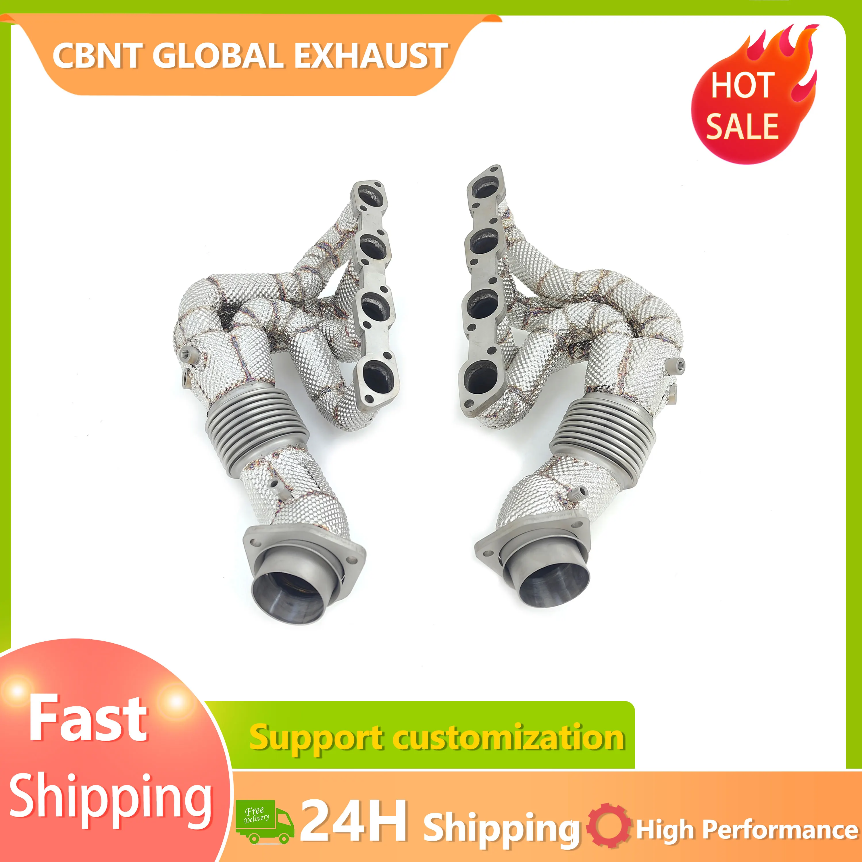 CBNT Perfect Fitment Stainless Steel Exhaust Header for Ferrari F430 4.3L V8 Manifold Performance With Heat Shield Exhaust Pipe
