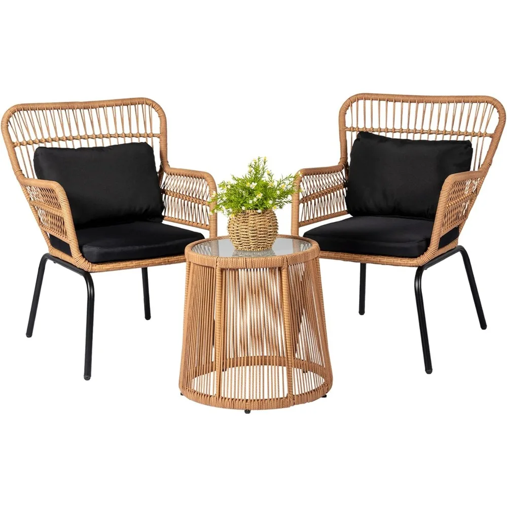 

3 Piece Outdoor Wicker Furniture Bistro Set, Rattan Chairs Conversation Sets Porch Chairs, Wicker Patio Furniture for Balcony