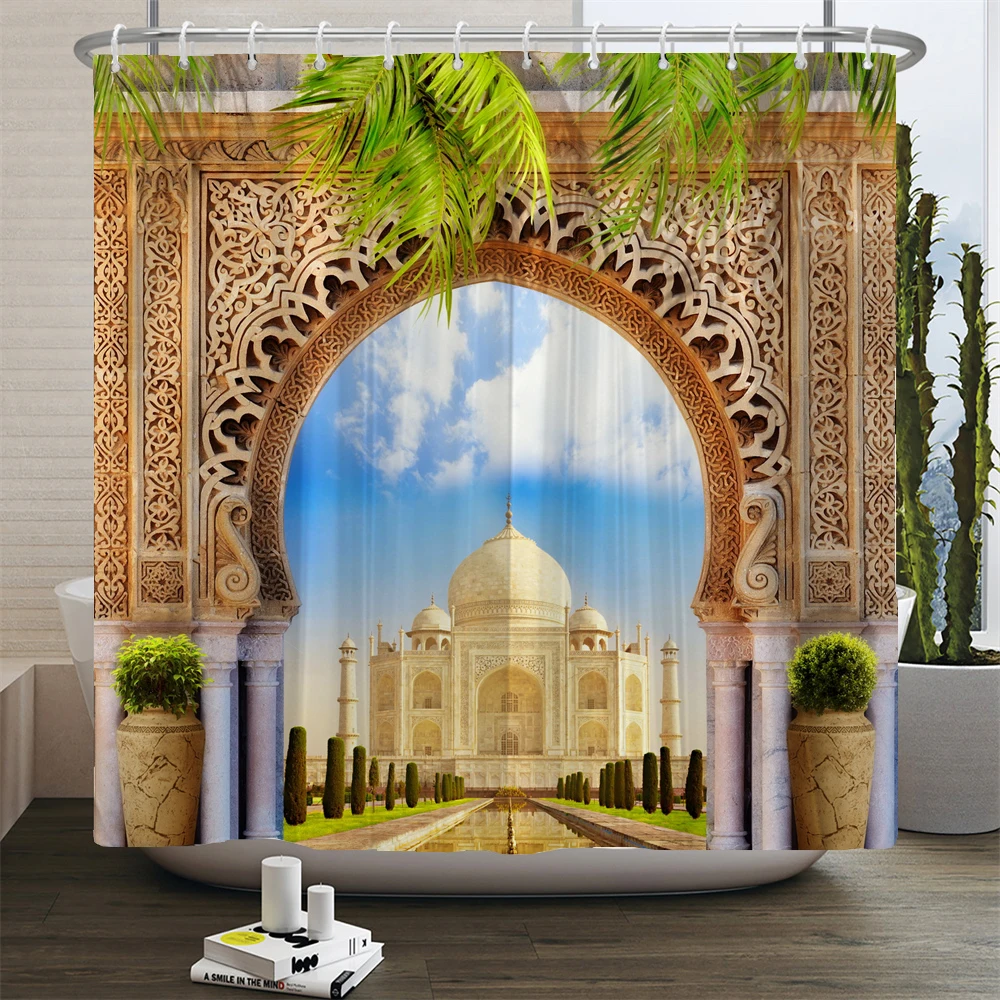 3D Moroccan India Egypt Architectural style Printed Shower Curtain Design Entrance Bathroom Curtains Home Decoration Curtain