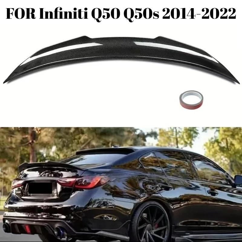 

For Infiniti Q50 Q50L 2014-2024 Car Rear Trunk Spoiler PSM Style Carbon Fiber Non Drilling Exterior Auto Body Kit Accessories