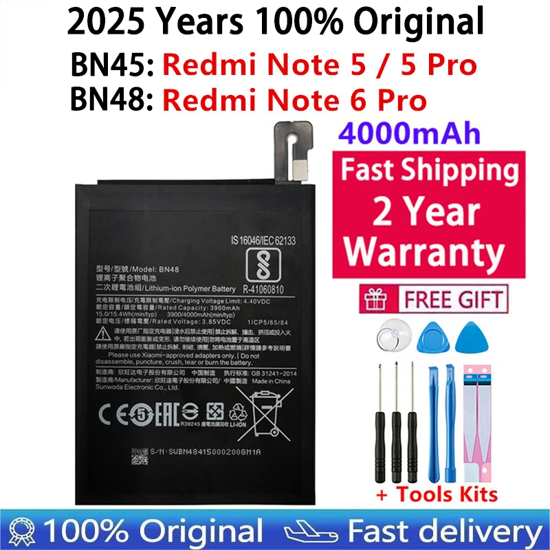 

Original Phone Battery BN45 BN48 For Xiaomi Redmi Note 5 Note 6 Pro Redmi Note6 Pro High Quality 4000mAh Replacement Batteries