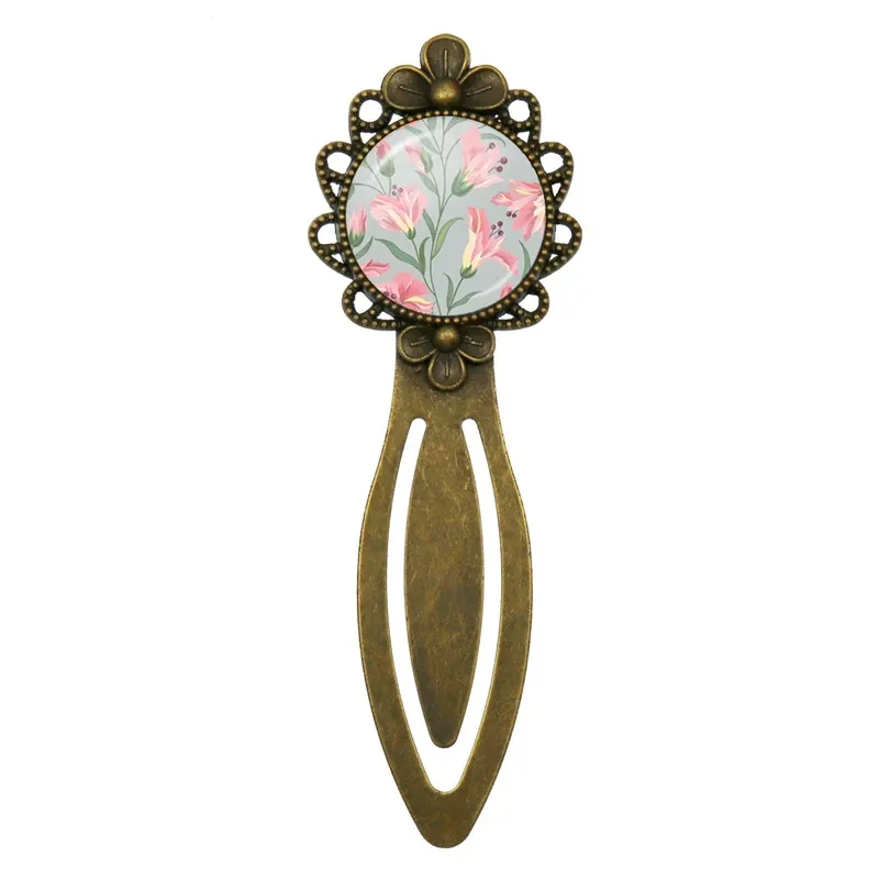 Creative Retro Antique Bronze Cabochon Base Bookmarks Flower Bookmark Glass Gems Book mark Stationery School Office Supply