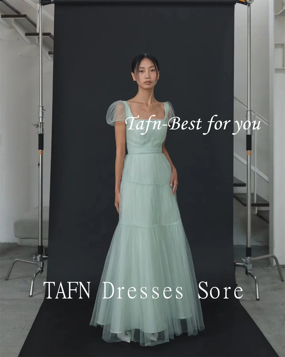 TAFN Simple Wedding Reception Dress Photo Shoot Short Puff Sleeves A Line Bridal Gown Square Collar 웨딩드레스 Corset Evening Dress