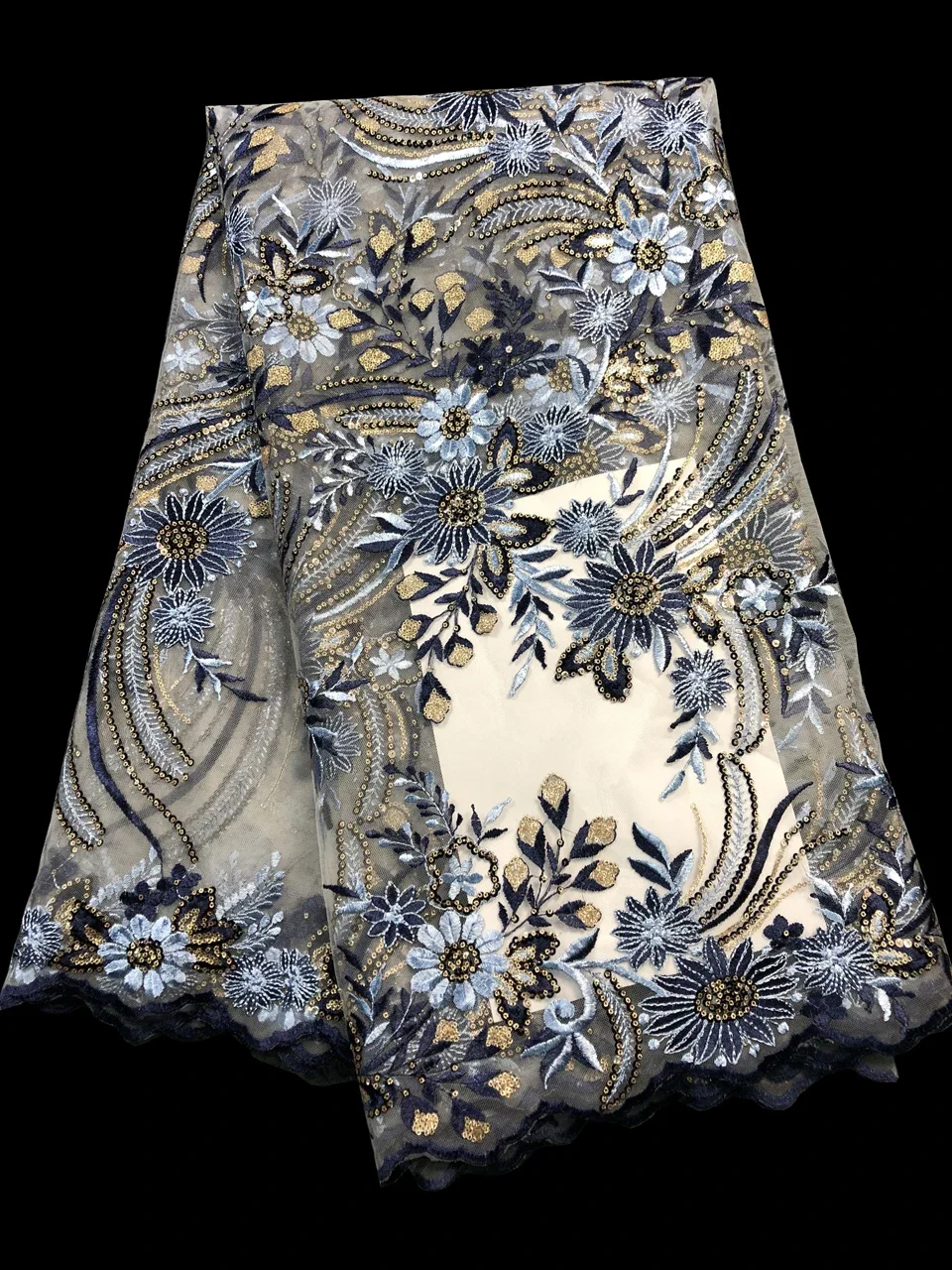 

Navy Blue Lace Fabric for Party, High Quality Wedding Lace Fabric, African Tule Lace Fabric ALC-WD001