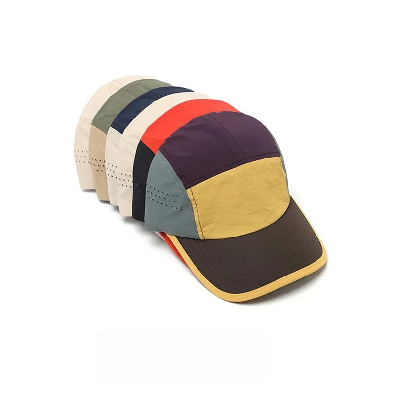 Custom Logo Color Block 5 Panel Quick Dry Cap Breathable Outdoor Hat Vintage Patchwork Camping Baseball Cap Waterproof Sport Hat