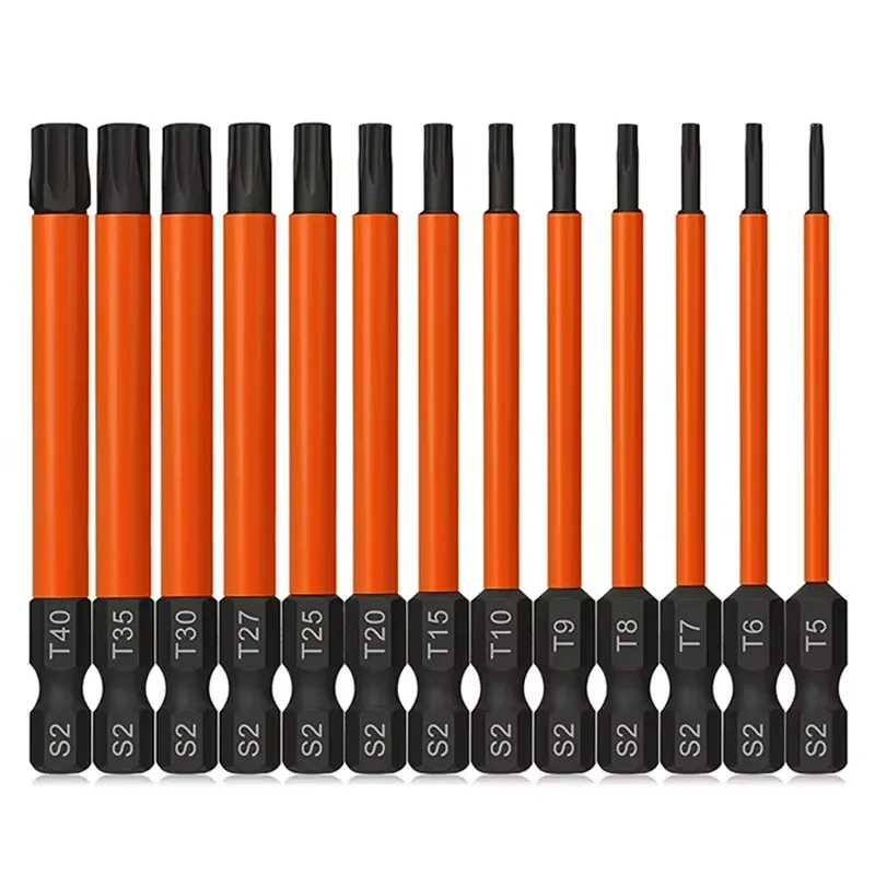 

13Pcs 100mm Torx Bit Set Security Torx Star Bits 1/4 Inch Hex Shank Tamper Resistant Screwdriver Bit with Magnetic Tip