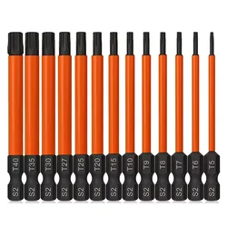 13Pcs 100mm Torx Bit Set Security Torx Star Bits 1/4 Inch Hex Shank Tamper Resistant Screwdriver Bit with Magnetic Tip