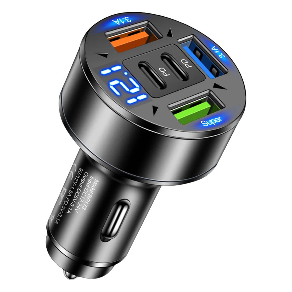 Chargeur de voiture 100W 5 Ports, charge rapide PD QC3.0 USB C, adaptateur de téléphone de voiture avec tension 12V-24V, allume-cigare pour voiture