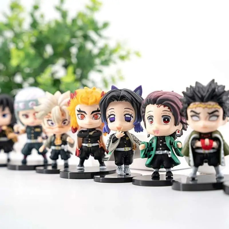 5PCS Kawaii Demon Slayer Actiefiguren Mini Anime Kimetsu geen Yaiba PVC Beeldje Leuke Manga Model Kits Garage Kits speelgoed Ornamenten
