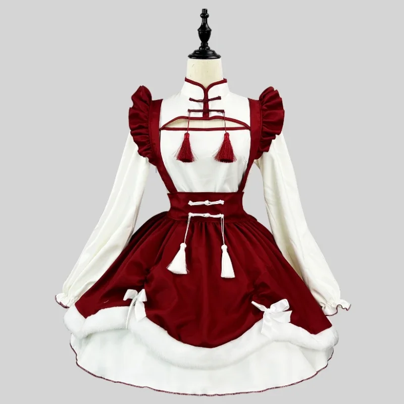 NONSAR Black Red Lolita Maid Costumes Girl Vintage Maid Performance Cosplay Costume Animation Show Japanese Outfit Dress Clothes