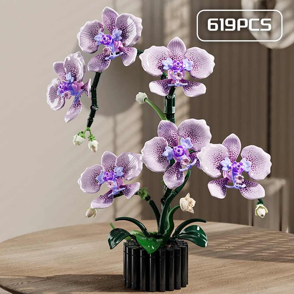 

Moc Simulated Flower Bricks 619 PCS Orchid Potted Model DIY Eternal Flower Plants Kids Puzzle Toy Girls Gift Home Decor Hot Sale