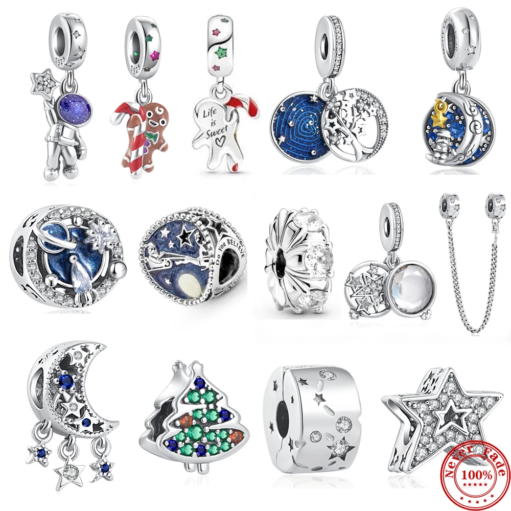 

925 Sterling Silver Milky Way Stars Moon Tree Astronaut Cookies Santa Claus Christmas Charm Fit Pandora charms Original Bracelet