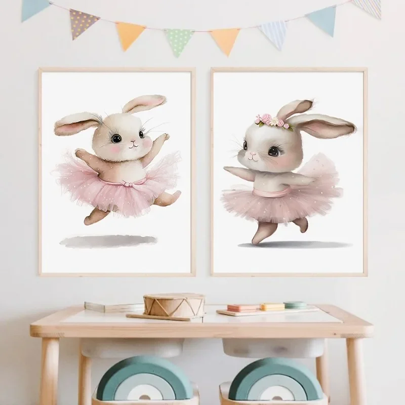 1pc frameless Canvas Cute Ballerina Bunny Ballet  Animal Posters and Prints Canvas Printing Wall Art Picture for Girls Room Nurs
