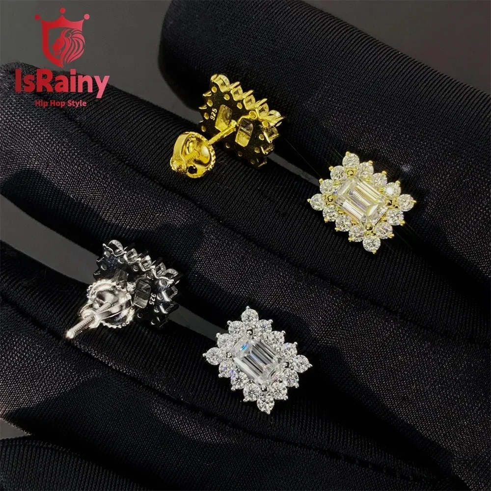 

IsRainy Hip Hop Rock VVS1 D Real GRA Moissanite Stud Earrings 925 Sterling Silver Screw Ear Stud Fine Jewelry Diamonds Pass Test