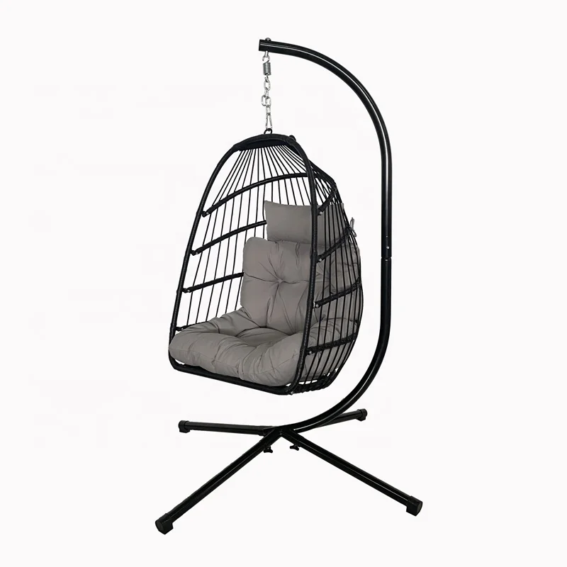 

DAIJIACHINA Folding Swing Egg Chair With Stand Indoor Outdoor Wicker Rattan Patio Basket Hanging Chairs Balcony Garden