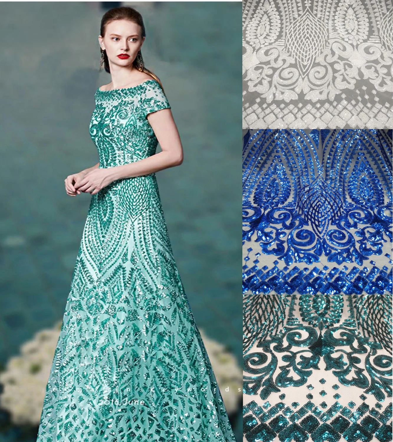 

2017 best High quality African Tulle Noble white/French Green Sequins lace fabric,Embroidered Net mesh lace fabric Nigeria Dress