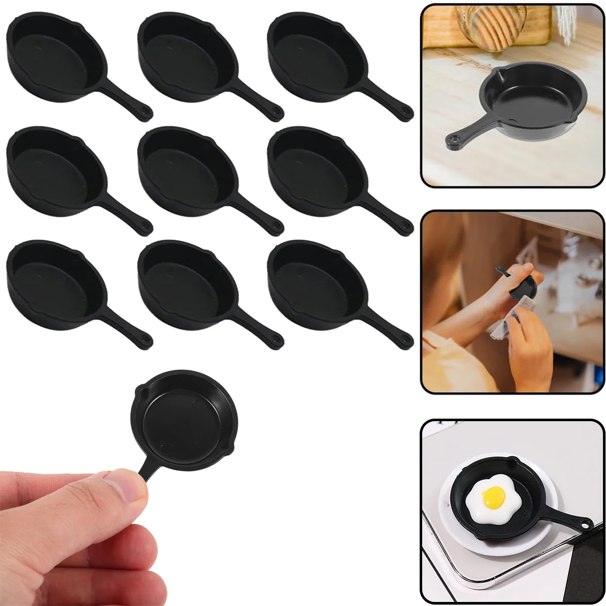 2/4/8 PCS Mini Skillet – Decorative Rustic Frying Pan for Dollhouse Kitchen, Fairy Garden Paths & Micro Landscapes, Plastic