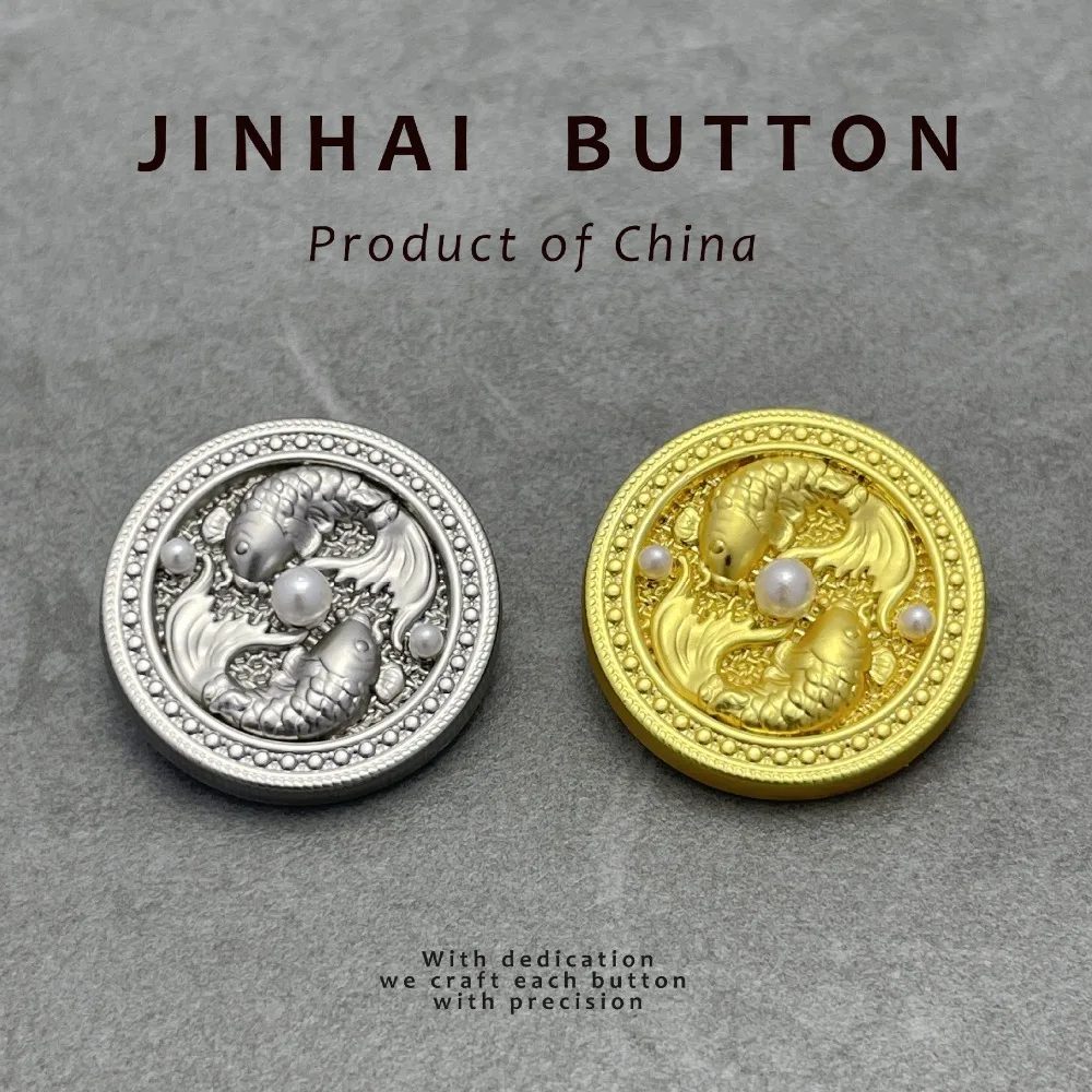 

Fish Pearl Shank Buttons Design Decoration Accessories Metal Coat Dress Decor Button Zinc Alloy Sewing Supplies Blouses Hat