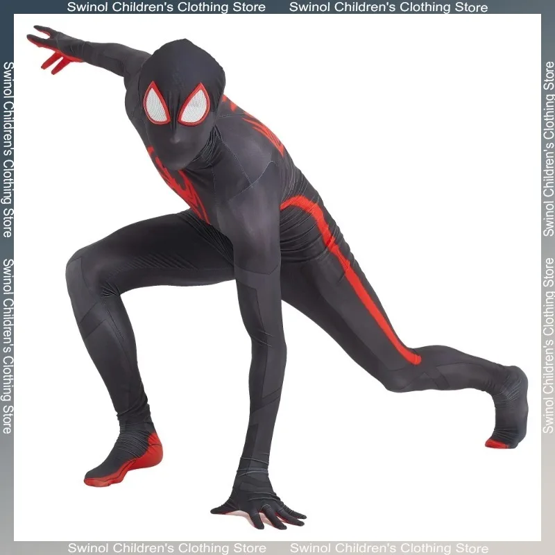 Swinol Black Spider Miles Morales Onesie Children Superhero Cosplay Costumes Holiday Party Stage Show Dress Up Tights Kids Gift