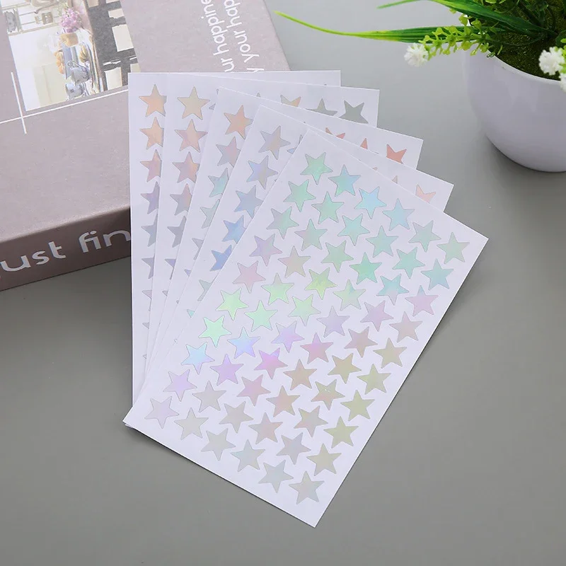 300pcs Laser Reflective Colorful Silver Five Pointed Star Stickers Encourage and Reward Stickers for School Students Gift