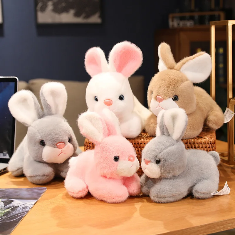 25cm Real Life Fluffy Rabbit Plush Toy Lifelike Simulation Kawaii Bunny Doll Soft Stuffed Animal Birthday Gift for Children Kids